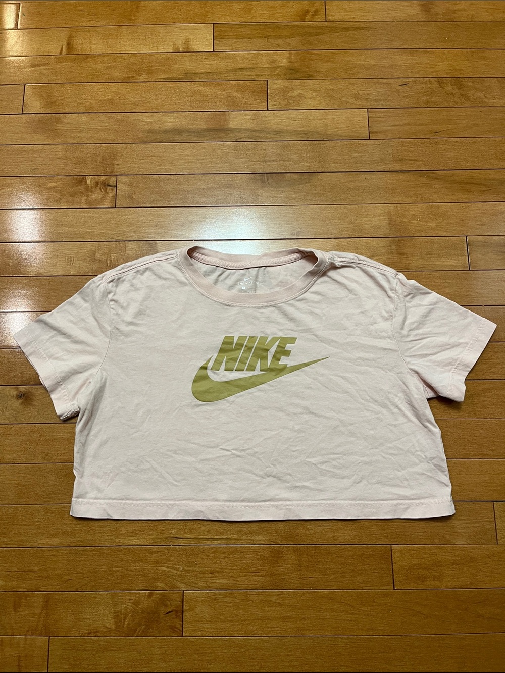Nike Light Pink Cropped Tee with Olive Logo